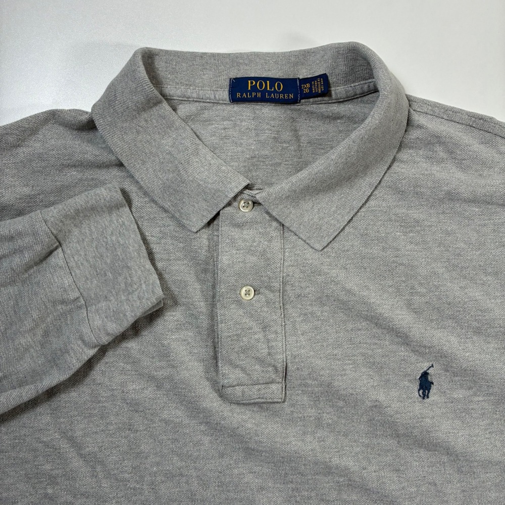 Polo Ralph Lauren Polo Long Sleeve Shirt 2XB‎ Big Gray Pique Cotton Pony Rugby